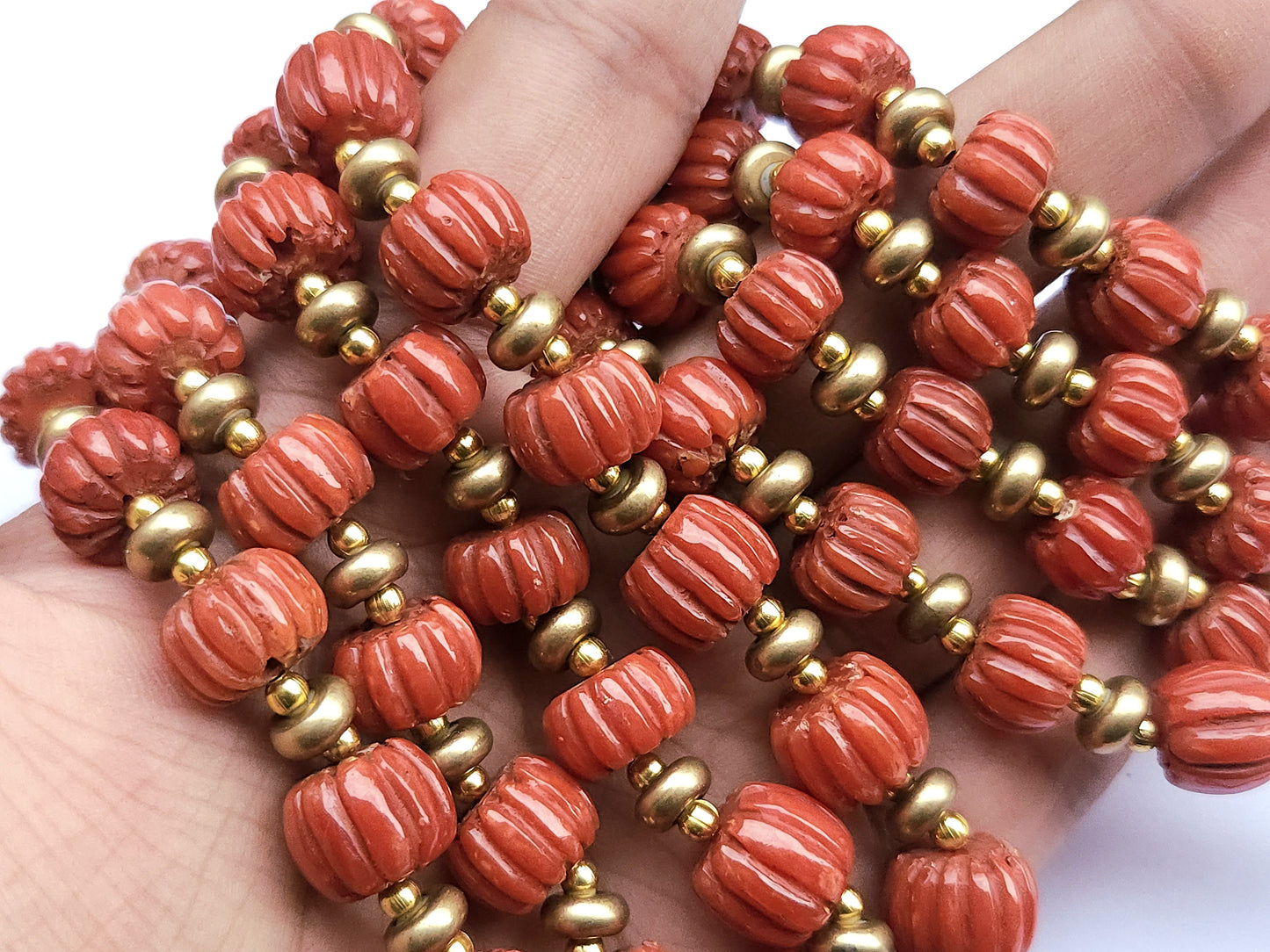 Natural Italian Coral Carved Melons Beads | Red Coral Gemstone