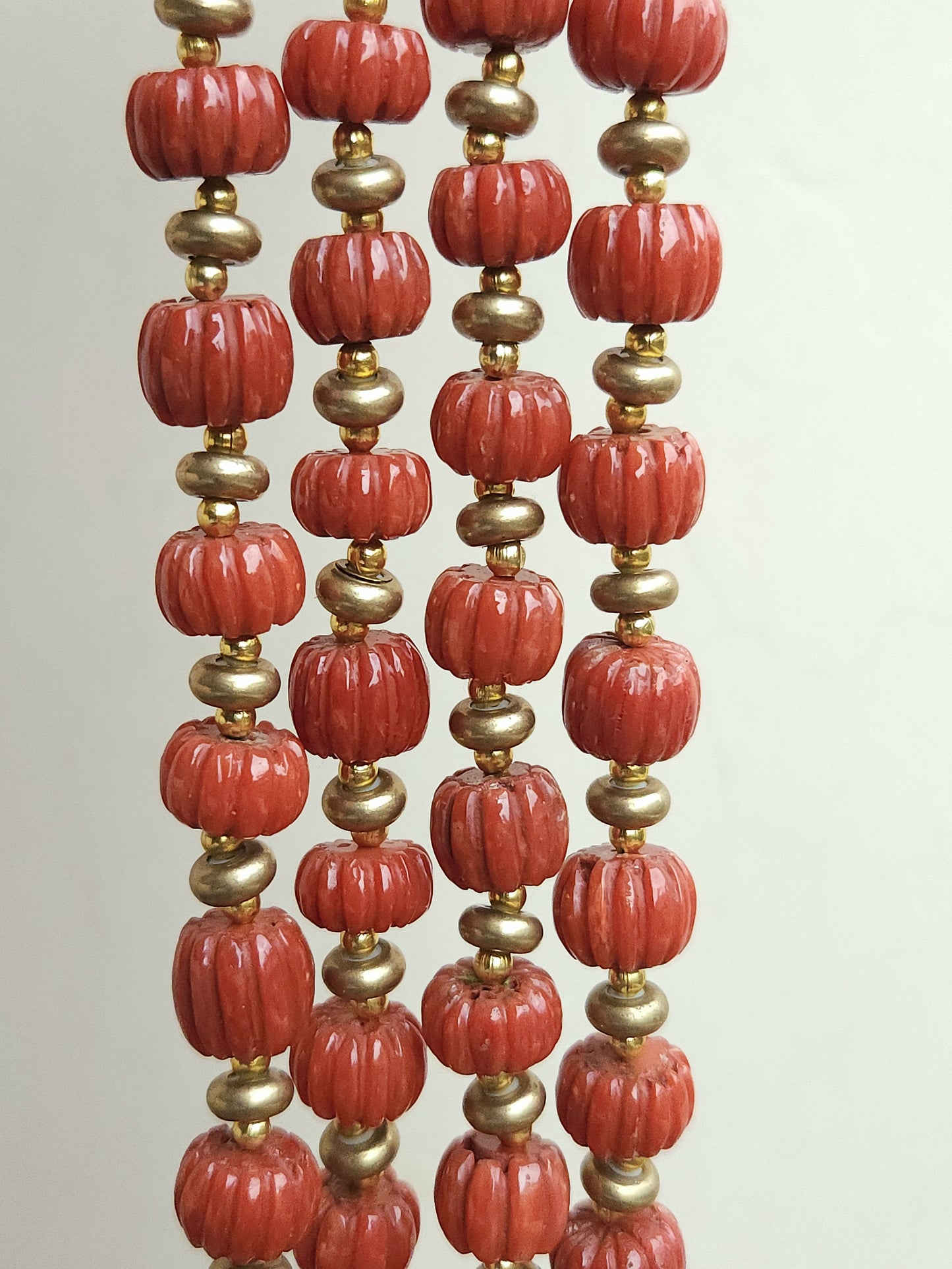 Natural Italian Coral Carved Melons Beads | Red Coral Gemstone