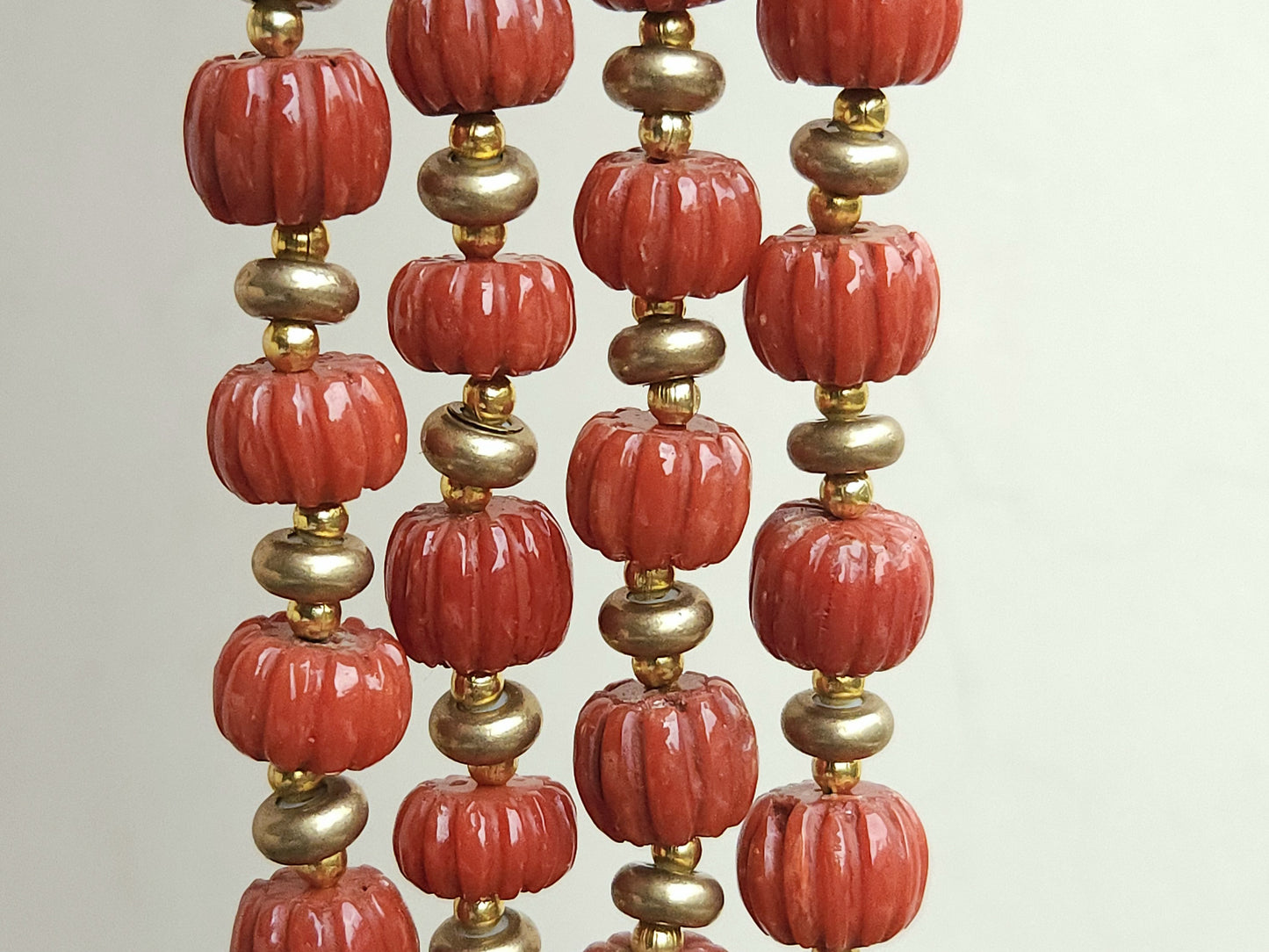 Natural Italian Coral Carved Melons Beads | Red Coral Gemstone