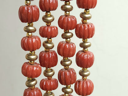 Natural Italian Coral Carved Melons Beads | Red Coral Gemstone