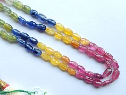 Natural Multi Sapphire Faceted Oval Beads