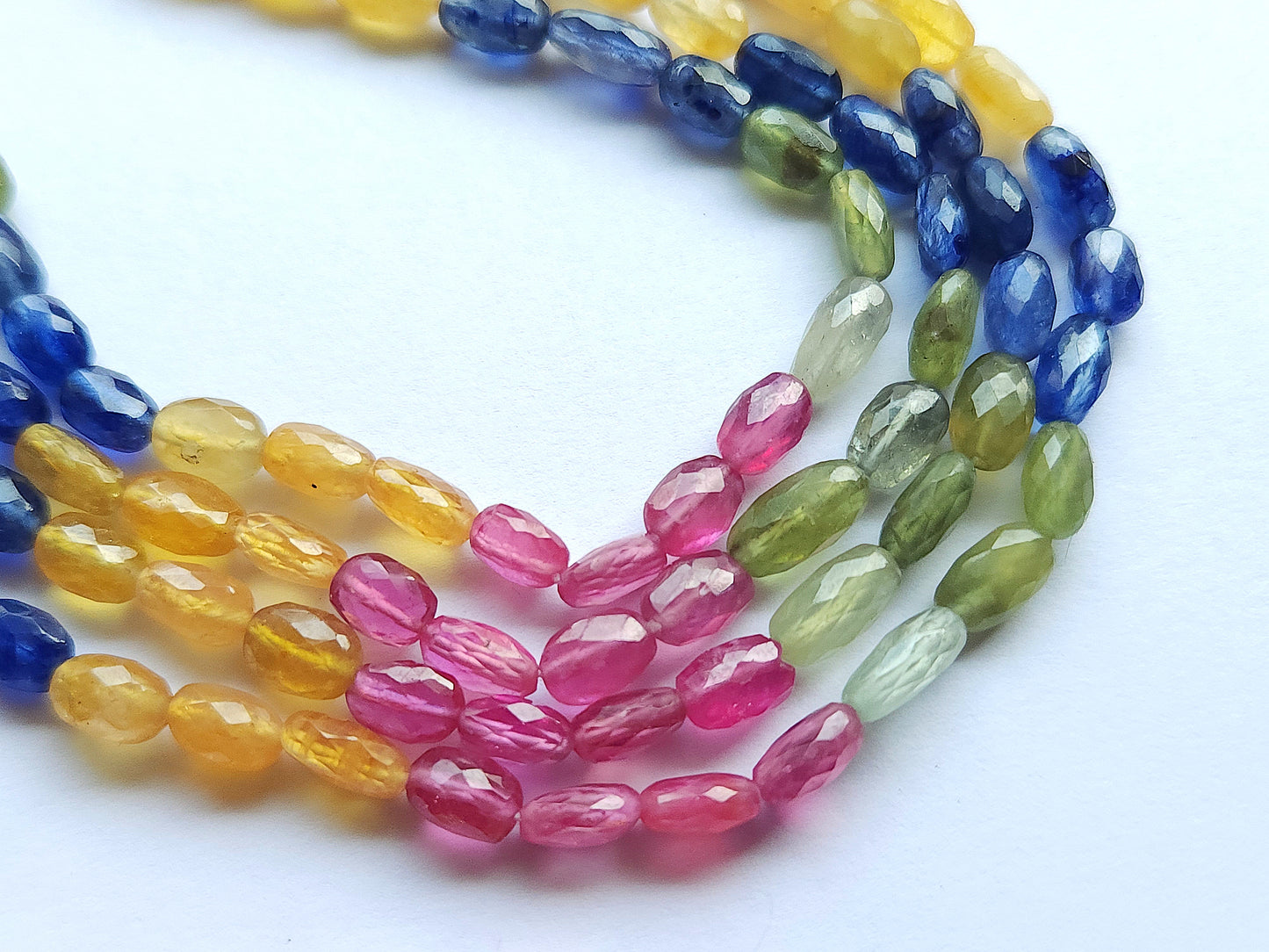 Natural Multi Sapphire Faceted Oval Beads