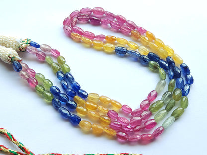 Natural Multi Sapphire Faceted Oval Beads
