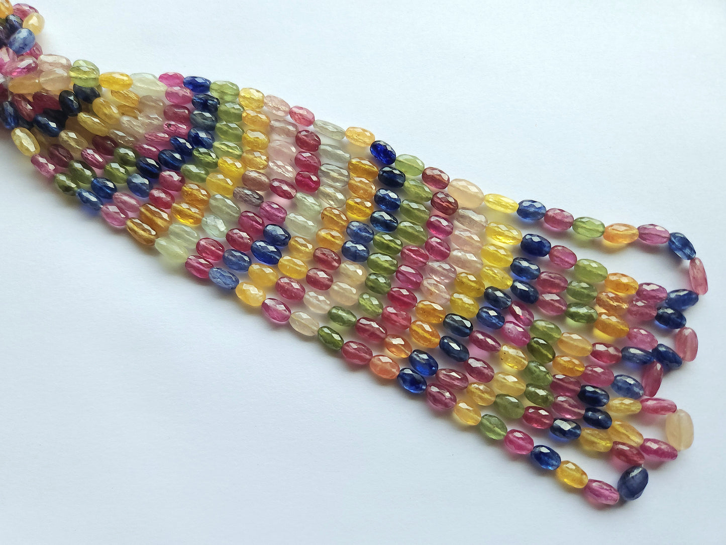 Natural Multi Sapphire Faceted Oval Beads