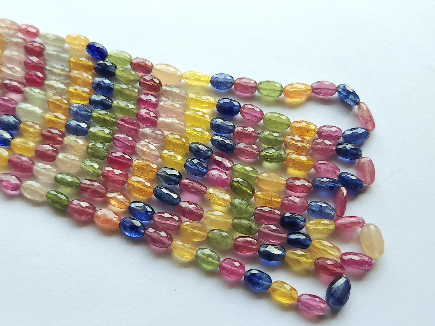 Natural Multi Sapphire Faceted Oval Beads | 16 Inch | Sapphire Glass-Filled Faceted Gemstone | Sapphire Beads for Necklace & Jewelry Making