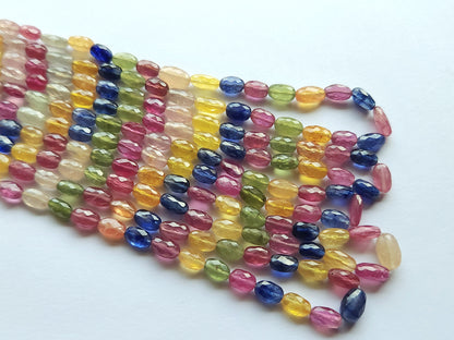 Natural Multi Sapphire Faceted Oval Beads | 16 Inch | Sapphire Glass-Filled Faceted Gemstone | Sapphire Beads for Necklace & Jewelry Making