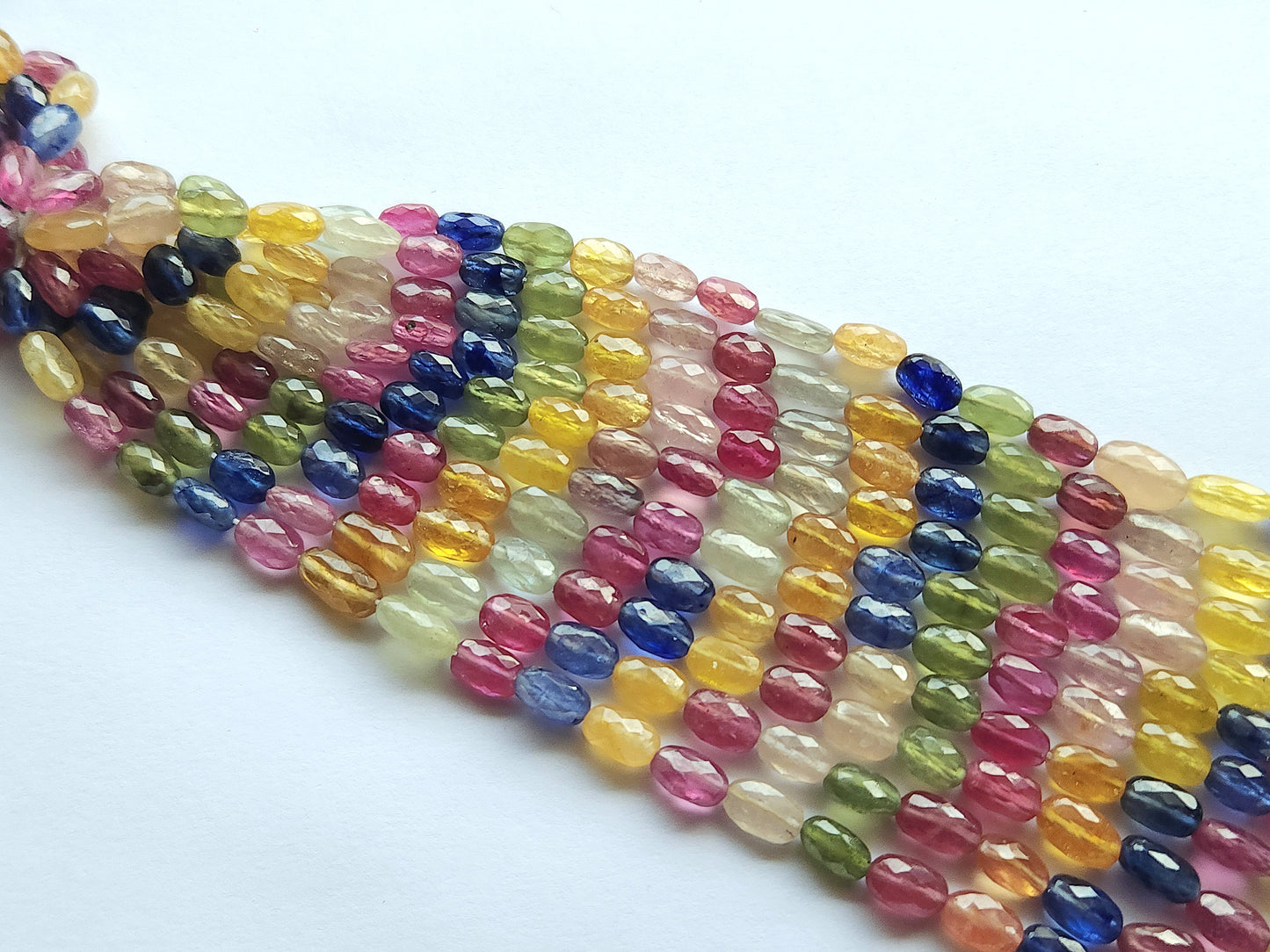 Natural Multi Sapphire Faceted Oval Beads