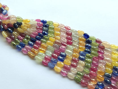 Natural Multi Sapphire Faceted Oval Beads