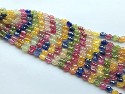 Natural Multi Sapphire Faceted Oval Beads