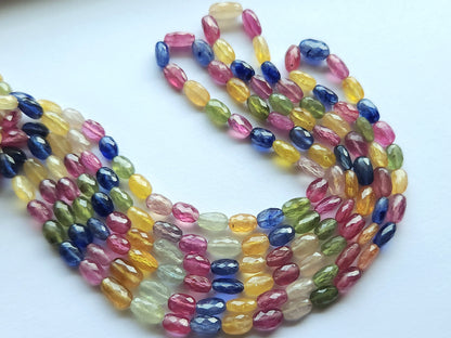 Natural Multi Sapphire Faceted Oval Beads