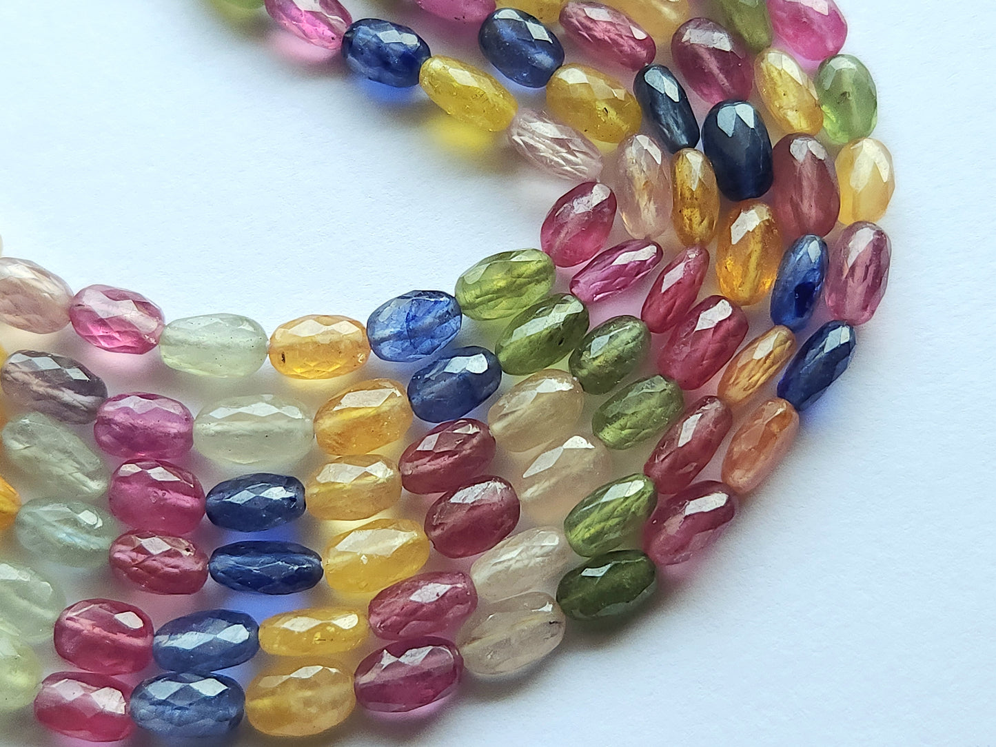 Natural Multi Sapphire Faceted Oval Beads
