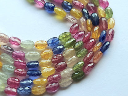 Natural Multi Sapphire Faceted Oval Beads