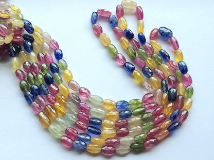 Natural Multi Sapphire Faceted Oval Beads