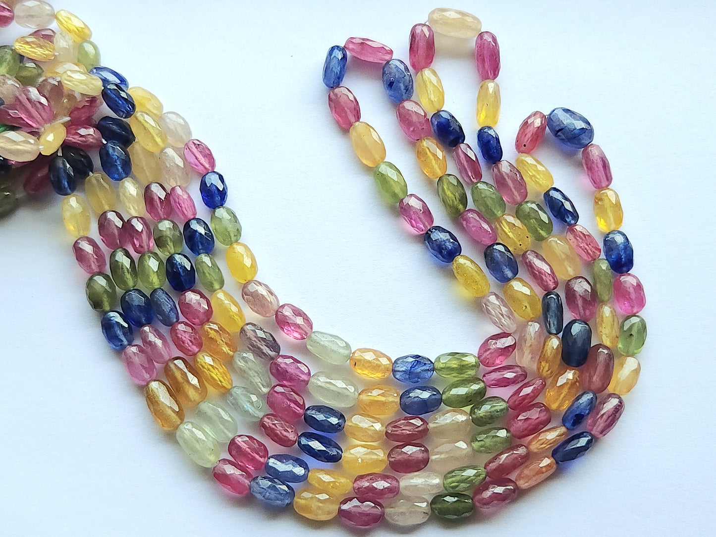Natural Multi Sapphire Faceted Oval Beads