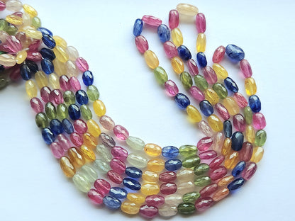 Natural Multi Sapphire Faceted Oval Beads