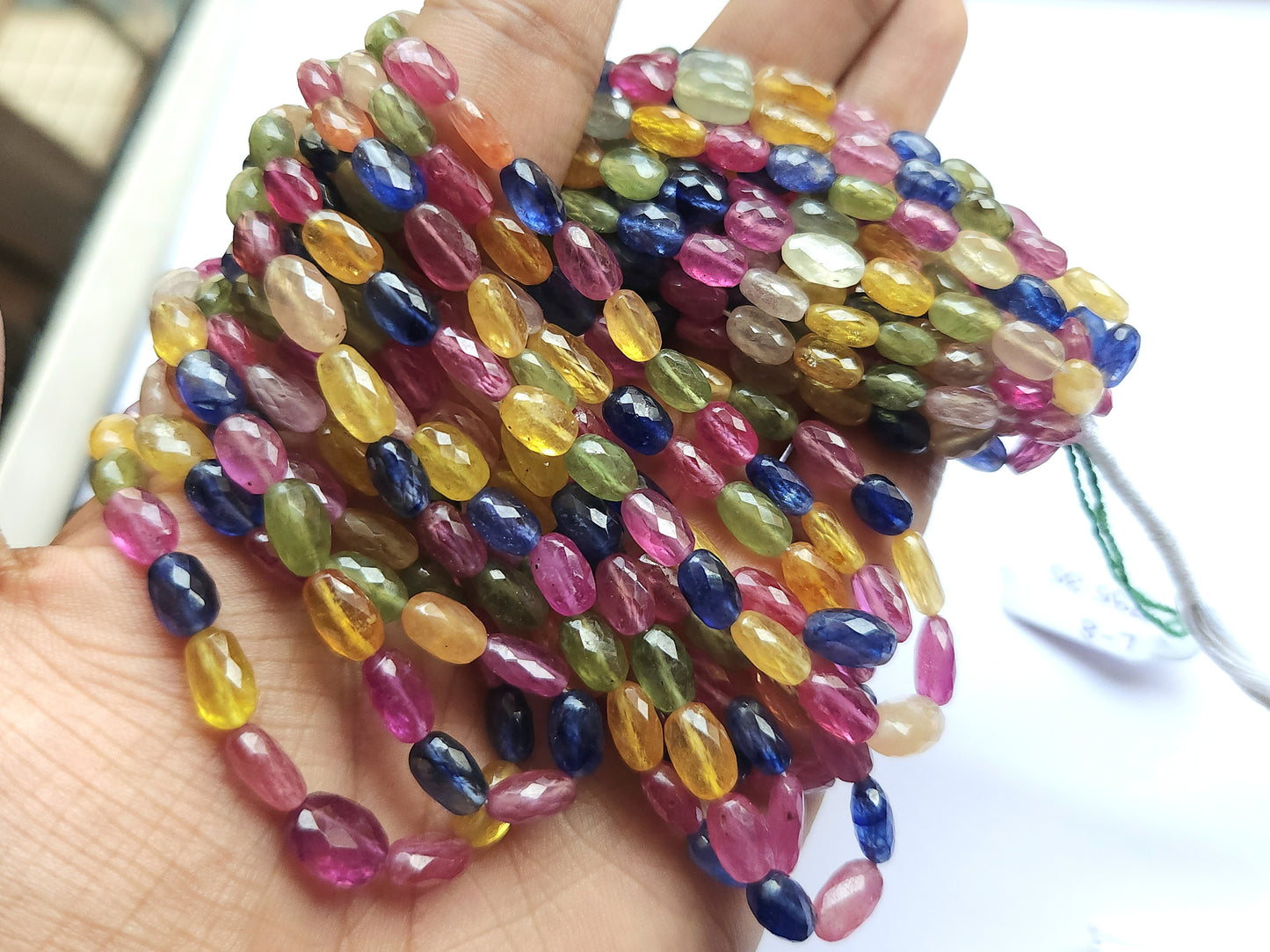 Natural Multi Sapphire Faceted Oval Beads