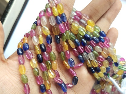 Natural Multi Sapphire Faceted Oval Beads