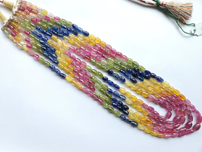 Natural Multi Sapphire Faceted Oval Beads