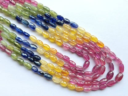 Natural Multi Sapphire Faceted Oval Beads