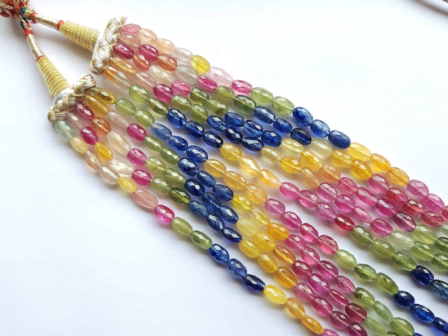 Natural Multi Sapphire Faceted Oval Beads