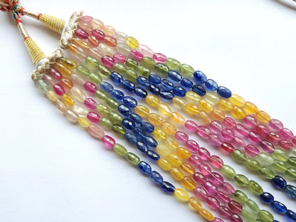 Natural Multi Sapphire Faceted Oval Beads