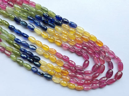 Natural Multi Sapphire Faceted Oval Beads