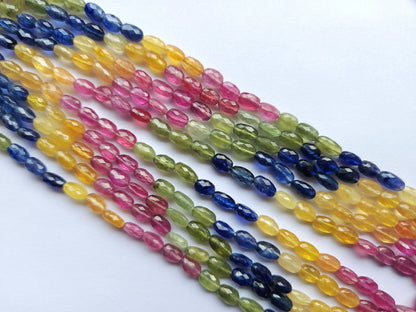 Natural Multi Sapphire Faceted Oval Beads | 17 Inch | Sapphire Glass-Filled Faceted Gemstone | Sapphire Beads for Necklace & Jewelry Making