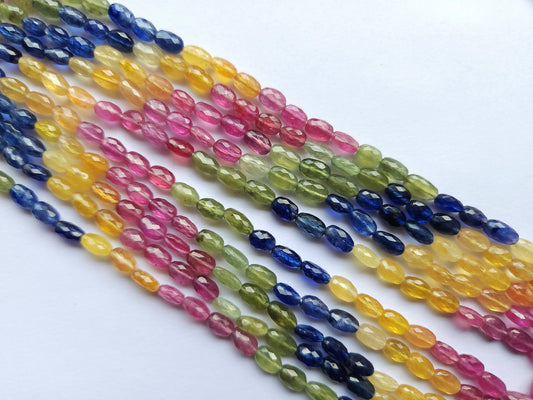 Natural Multi Sapphire Faceted Oval Beads | 17 Inch | Sapphire Glass-Filled Faceted Gemstone | Sapphire Beads for Necklace & Jewelry Making
