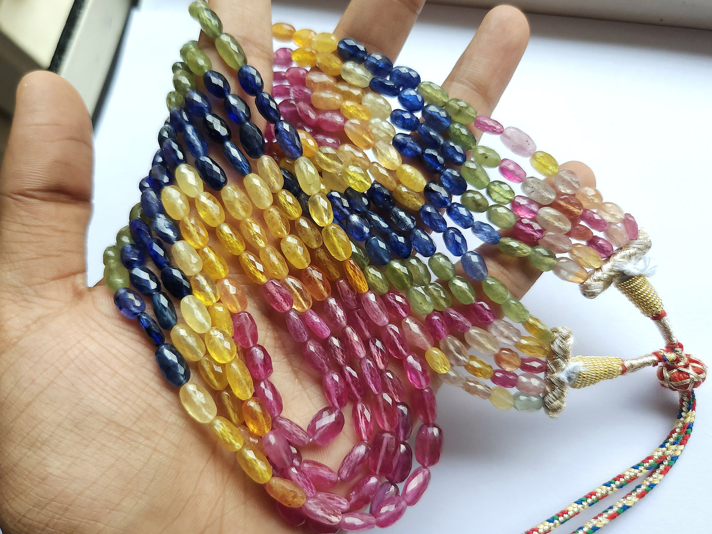 Natural Multi Sapphire Faceted Oval Beads