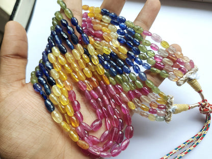 Natural Multi Sapphire Faceted Oval Beads