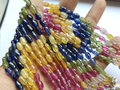 Natural Multi Sapphire Faceted Oval Beads
