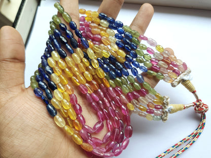 Natural Multi Sapphire Faceted Oval Beads
