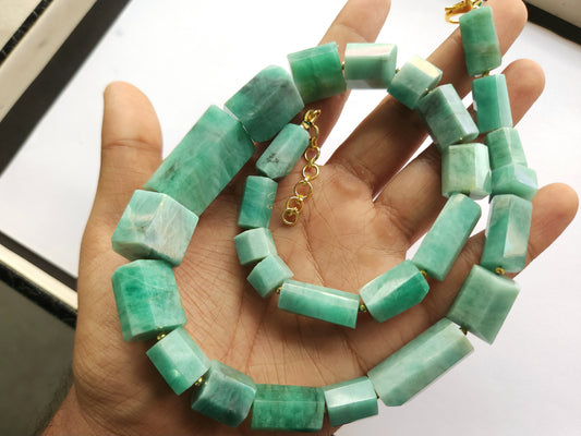 Natural Emerald Faceted Cylindrical Beads for Beaded Necklaces and Jewelry 