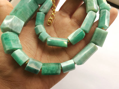 Natural Emerald Faceted Cylindrical Beads for Beaded Necklaces and Jewelry