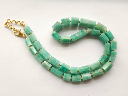 Natural Emerald Faceted Cylindrical Beads for Beaded Necklaces and Jewelry
