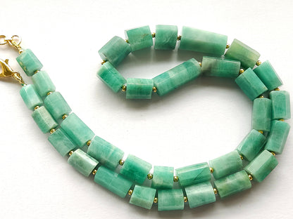Natural Emerald Faceted Cylindrical Beads for Beaded Necklaces and Jewelry