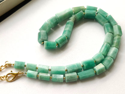 Natural Emerald Faceted Cylindrical Beads for Beaded Necklaces and Jewelry