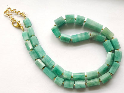 Natural Emerald Faceted Cylindrical Beads for Beaded Necklaces and Jewelry