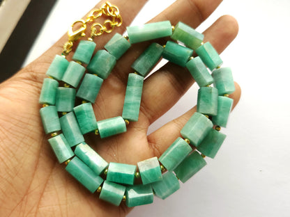 Natural Emerald Faceted Cylindrical Beads for Beaded Necklaces and Jewelry
