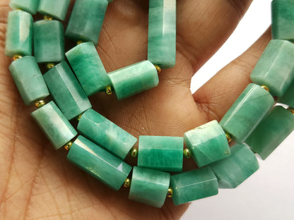 Natural Emerald Faceted Cylindrical Beads for Beaded Necklaces and Jewelry
