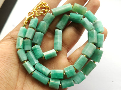 Natural Emerald Faceted Cylindrical Beads | 19 Inch | Emerald Faceted Tumble | Faceted Nuggets for Beaded Necklaces and Jewelry Making