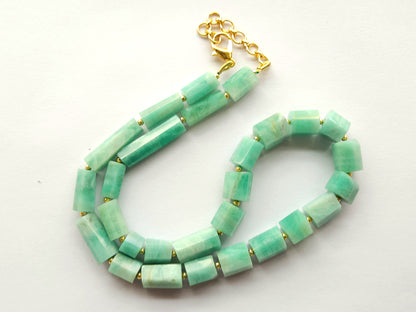 Natural Emerald Faceted Cylindrical Beads for Beaded Necklaces and Jewelry