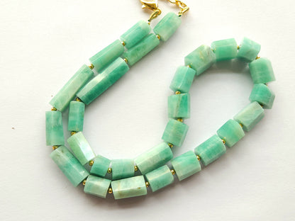 Natural Emerald Faceted Cylindrical Beads for Beaded Necklaces and Jewelry