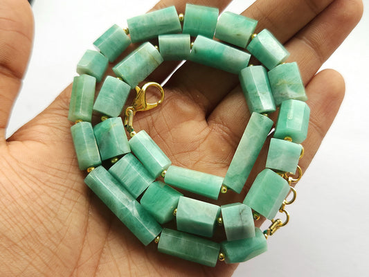 Natural Emerald Faceted Cylindrical Beads for Beaded Necklaces and Jewelry