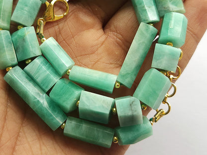 Natural Emerald Faceted Cylindrical Beads for Beaded Necklaces and Jewelry