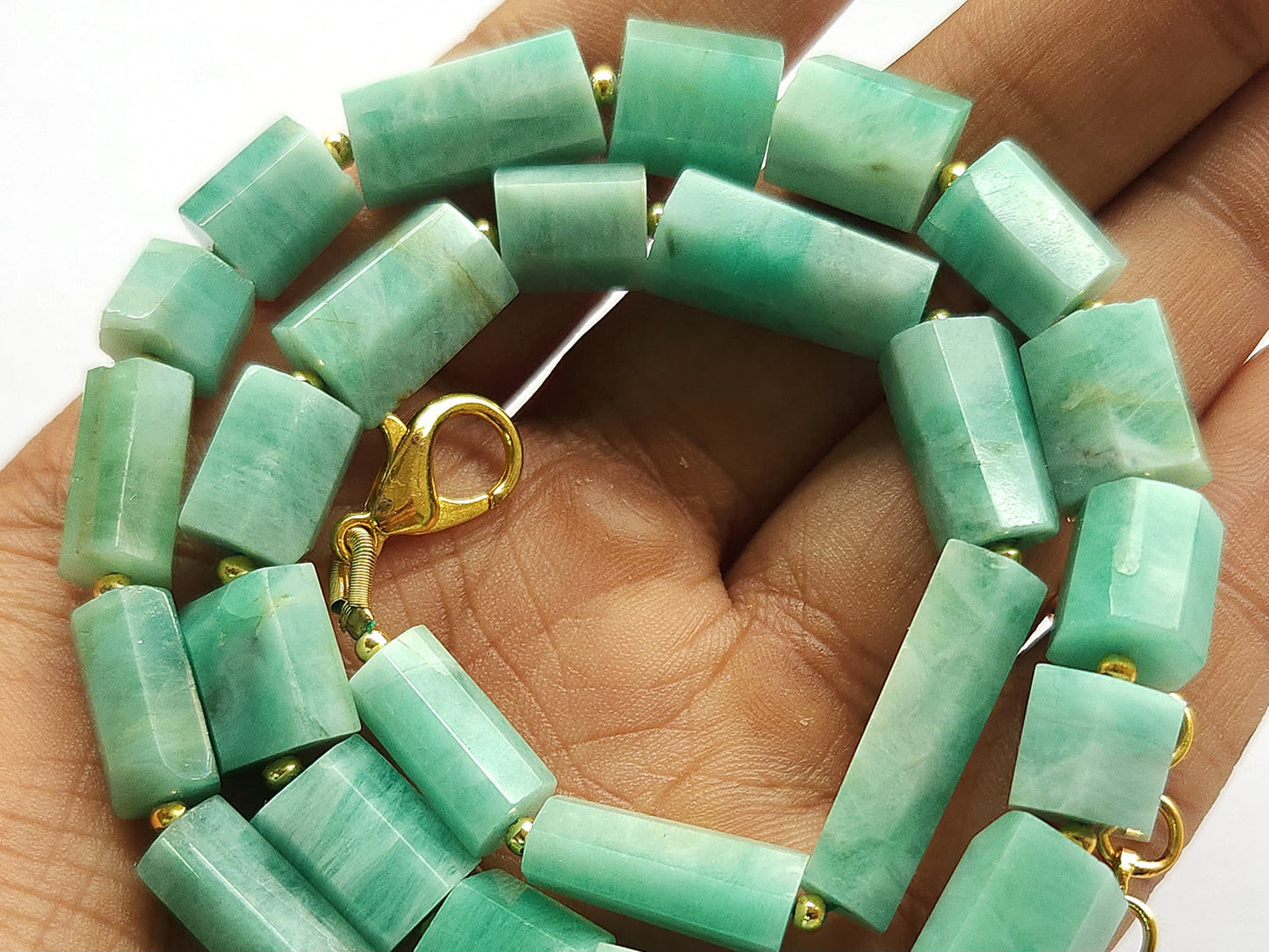 Natural Emerald Faceted Cylindrical Beads for Beaded Necklaces and Jewelry