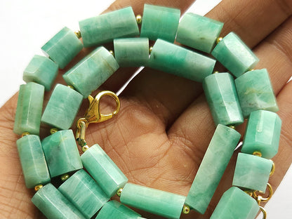 Natural Emerald Faceted Cylindrical Beads for Beaded Necklaces and Jewelry
