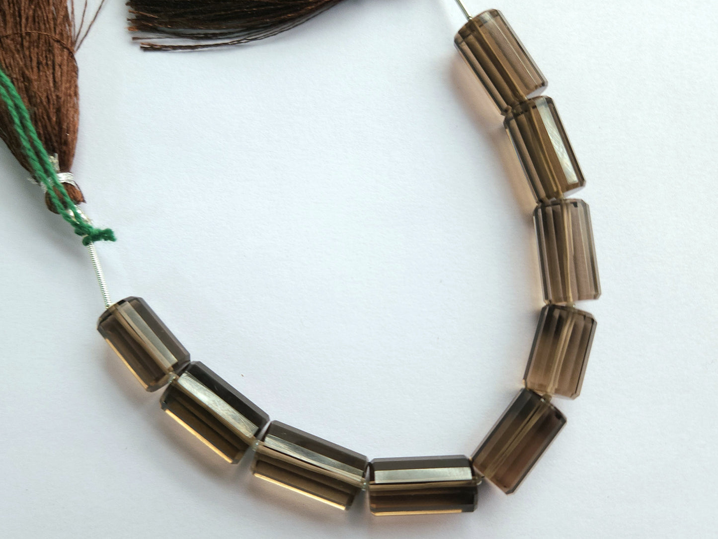 Natural Smoky Quartz Faceted Cylindrical Beads