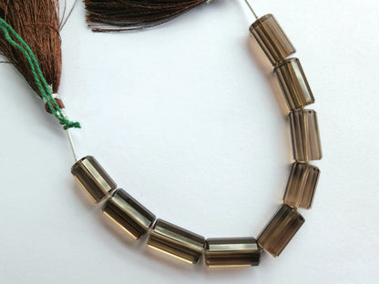 Natural Smoky Quartz Faceted Cylindrical Beads
