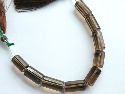 Natural Smoky Quartz Faceted Cylindrical Beads